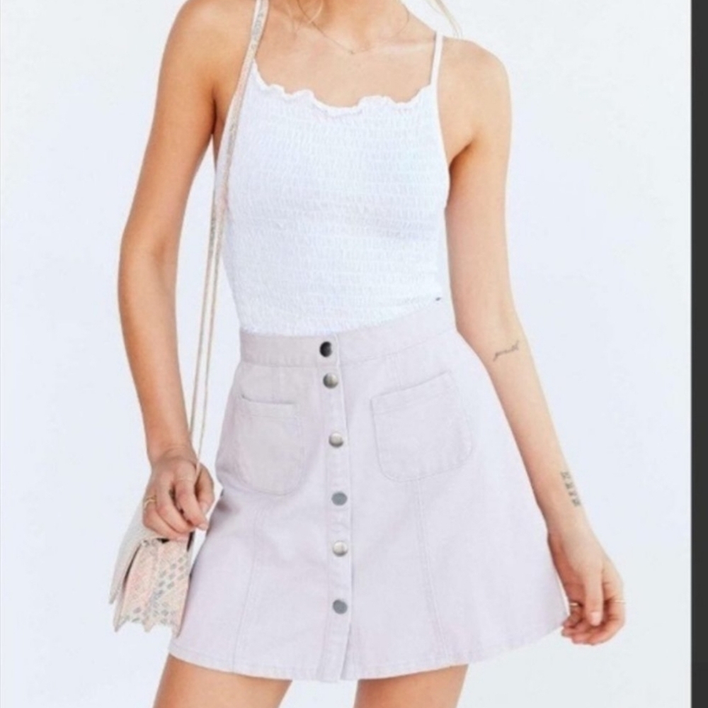 BDG Lilac Button-Down A line Mini Skirt Sz Medium Denim 100% cotton